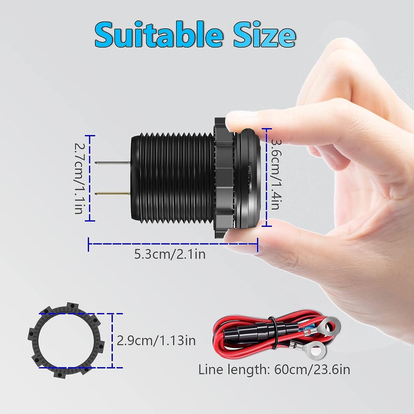Dual QC 3.0 USB Socket with LED Voltmeter & Dust Cover