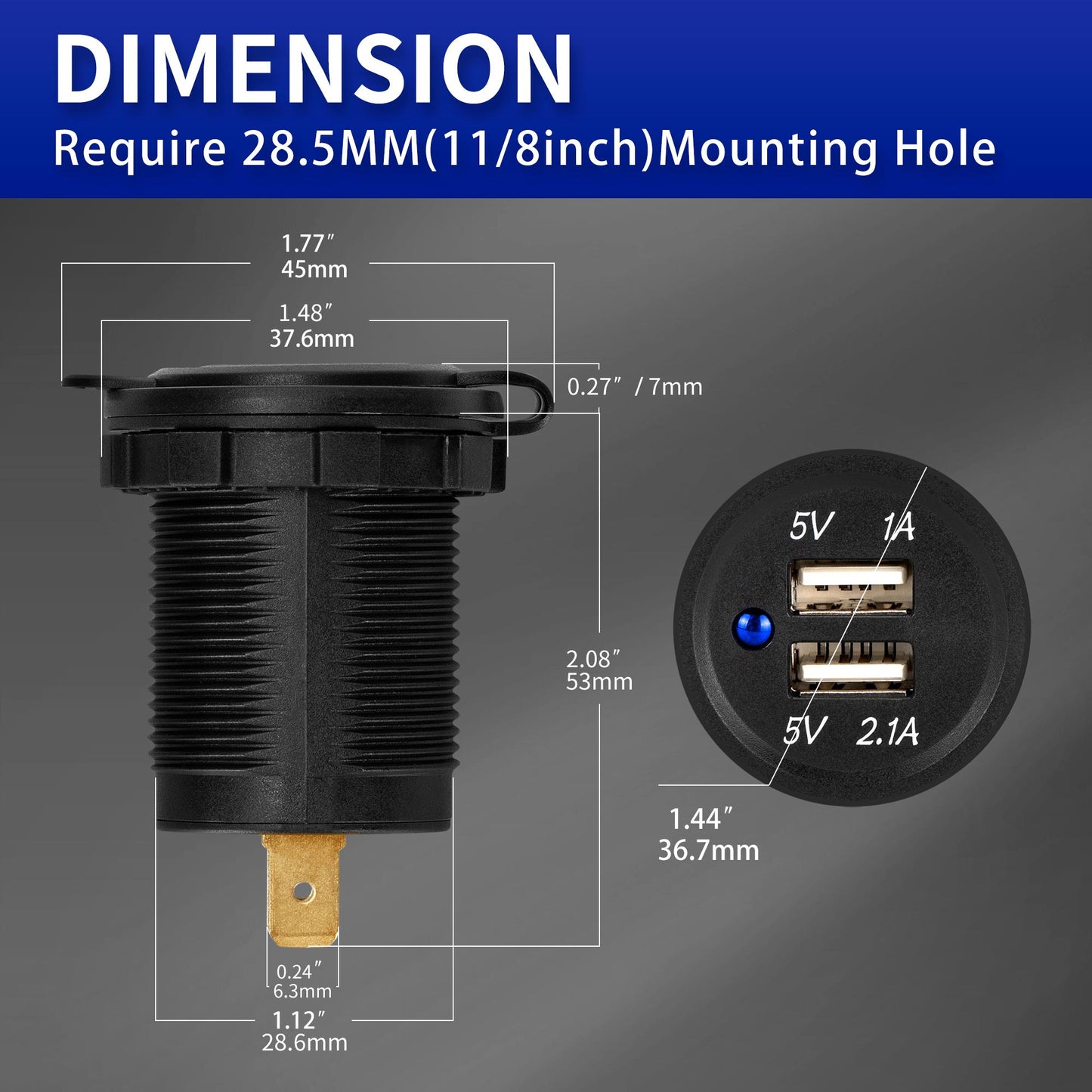 3.1A USB Socket with Dust Cover
