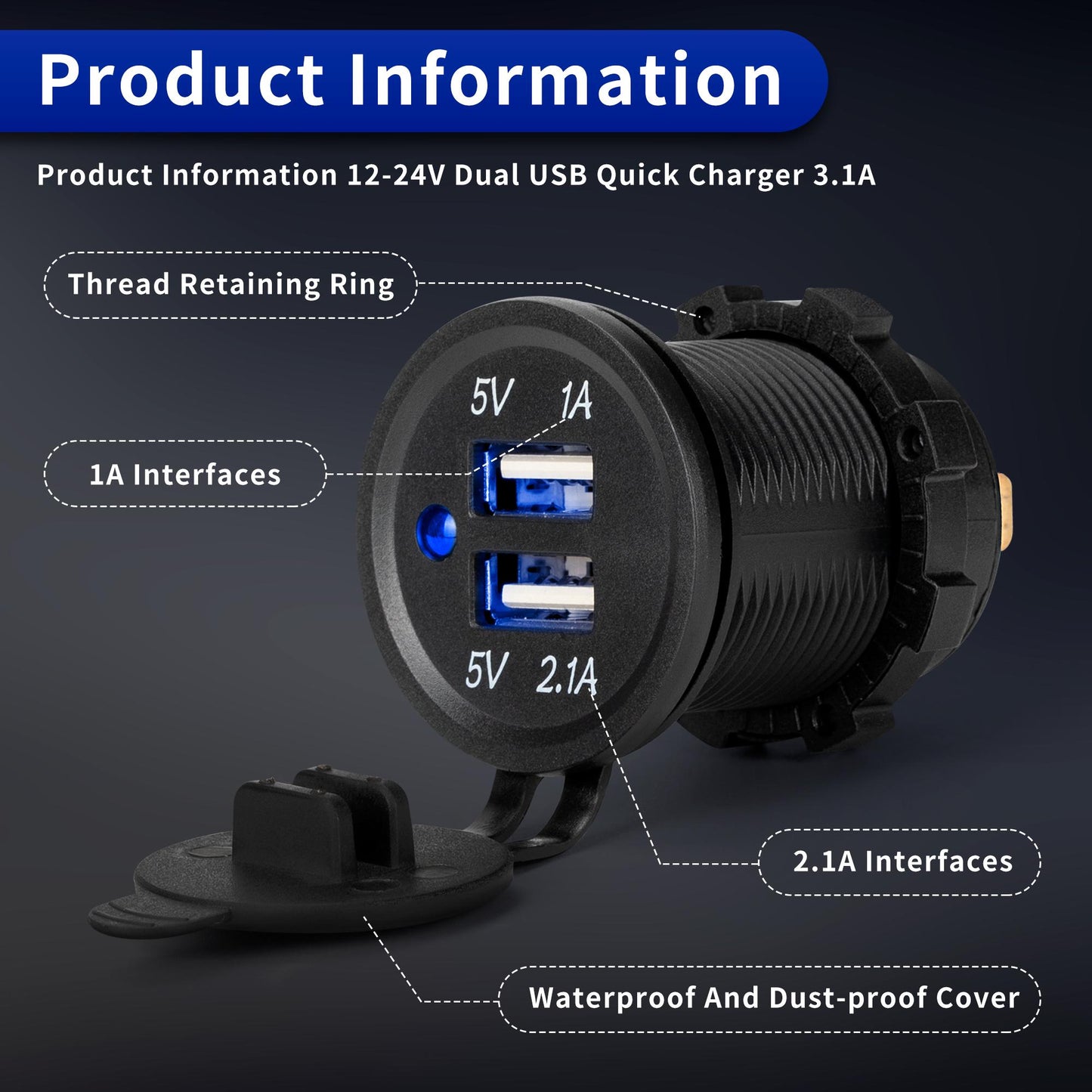 3.1A USB Socket with Dust Cover