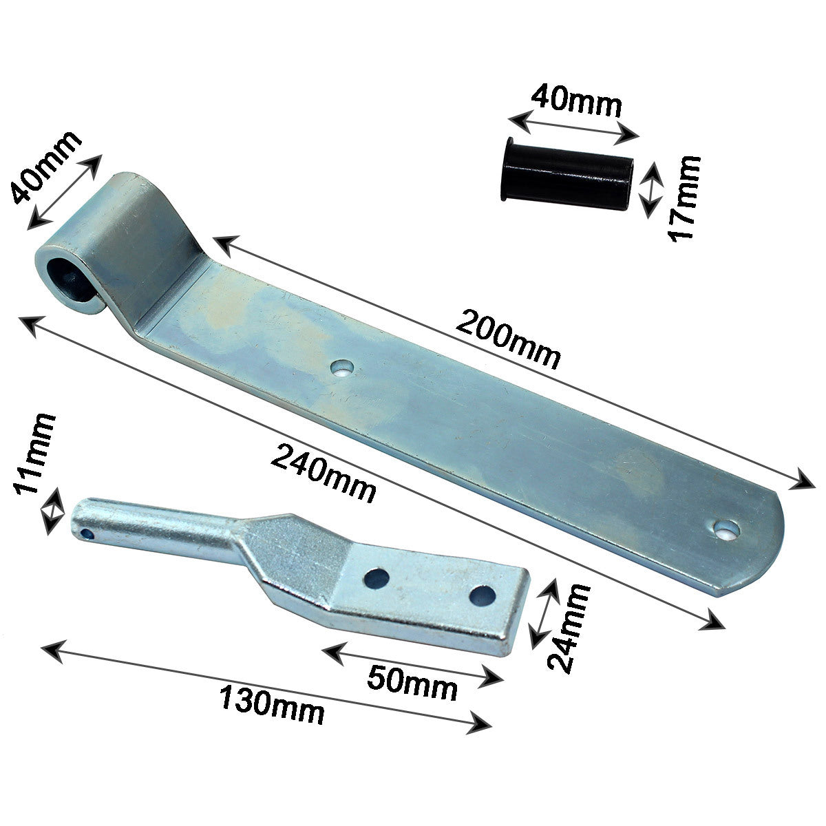 240mm Strap Hinge - 2 Hole Zinc Plated with Gudgeon and Bush