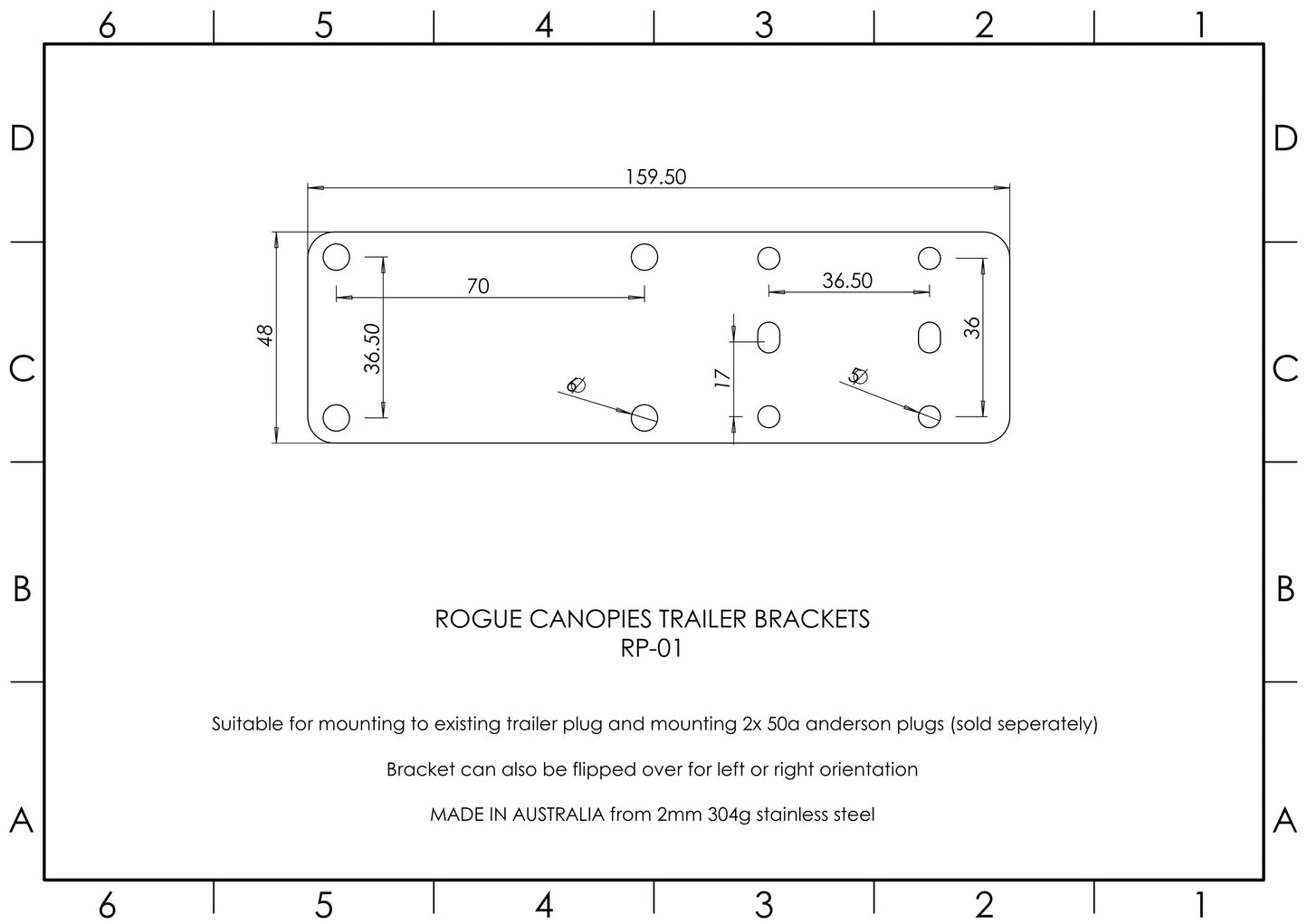 Trailer Bracket to Mount Existing Trailer Socket & Dual 50a Anderson Plugs