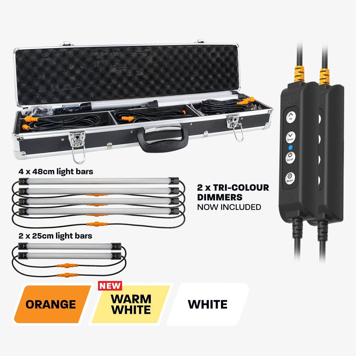 6 Bar Orange, Warm White, Cool White LED Camping Light Kit with Diffusers